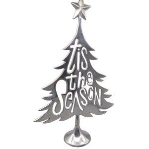 Vintage Silver Tone Holiday Tree with Cutout Tis the Season, Chic Christmas
